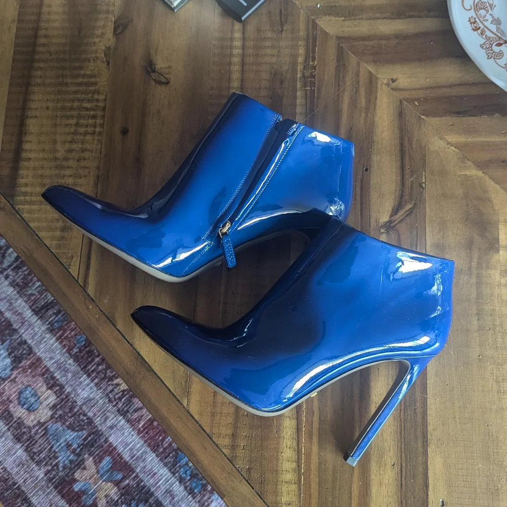 Blue Patent Leather Ankle Boots - Picture 2 of 8